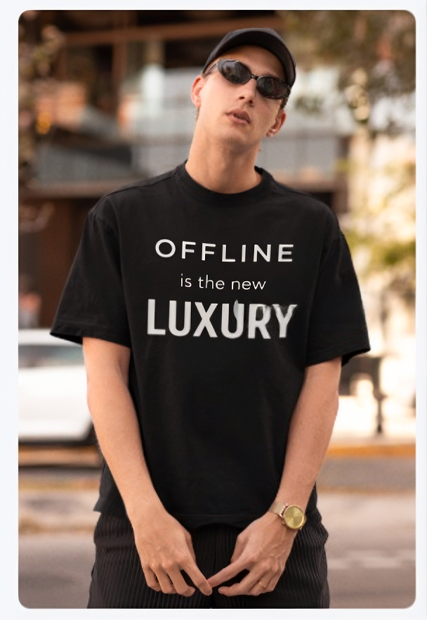 OFFLINE IS THE NEW LUXURY" Oversized Graphic T-Shirt